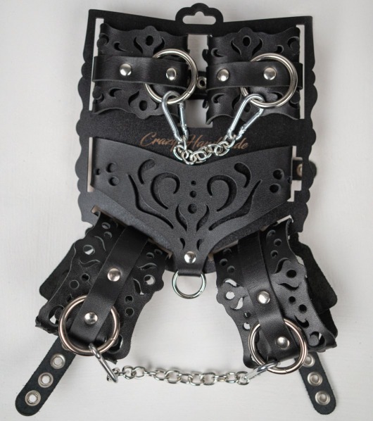 Черный ажурный кожаный набор фиксаций - Crazy Handmade - купить с доставкой в Новошахтинске