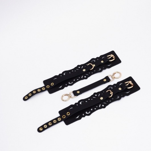 Черный кожаные оковы с узорами и золотистой фурнитурой - Crazy Handmade - купить с доставкой в Новошахтинске