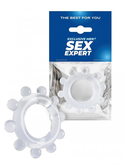 Прозрачное эрекционное кольцо со стимулирующими шариками - Sex Expert - в Новошахтинске купить с доставкой