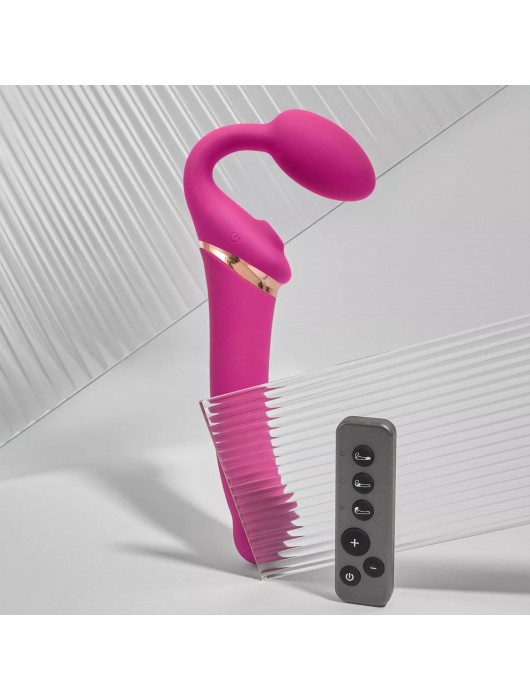 Ярко-розовый безремневой страпон Multi Orgasm Bendable Strap-On size XL с клиторальной стимуляцией - Strap-on-me - купить с доставкой в Новошахтинске