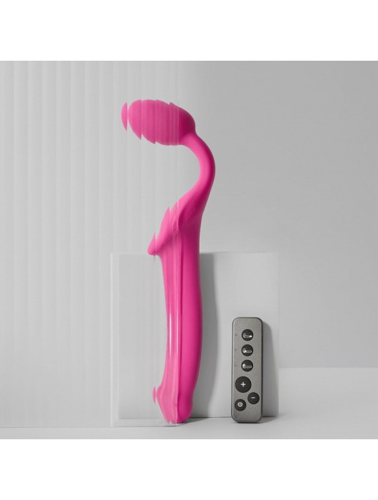 Ярко-розовый безремневой страпон Strap-on-me Vibrating Bendable Strap-On size L - Strap-on-me - купить с доставкой в Новошахтинске