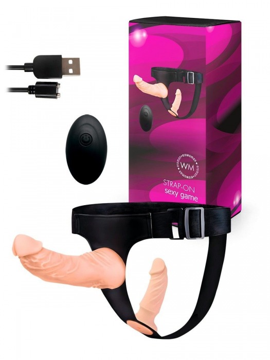 Женский страпон с 2 насадками, вибрацией и пультом ДУ - Erowoman-Eroman - купить с доставкой в Новошахтинске