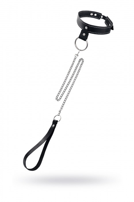 Черный узкий однослойный ошейник с серебристым поводком-цепочкой - Pecado - купить с доставкой в Новошахтинске