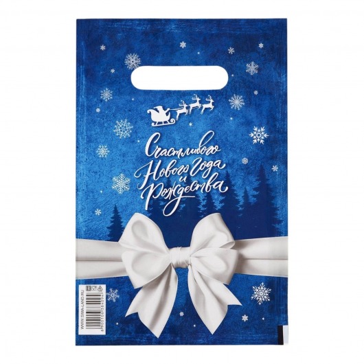 Сине-белый подарочный новогодний пакет с вырубной ручкой (20х30 см) - Сима-Ленд - купить с доставкой в Новошахтинске