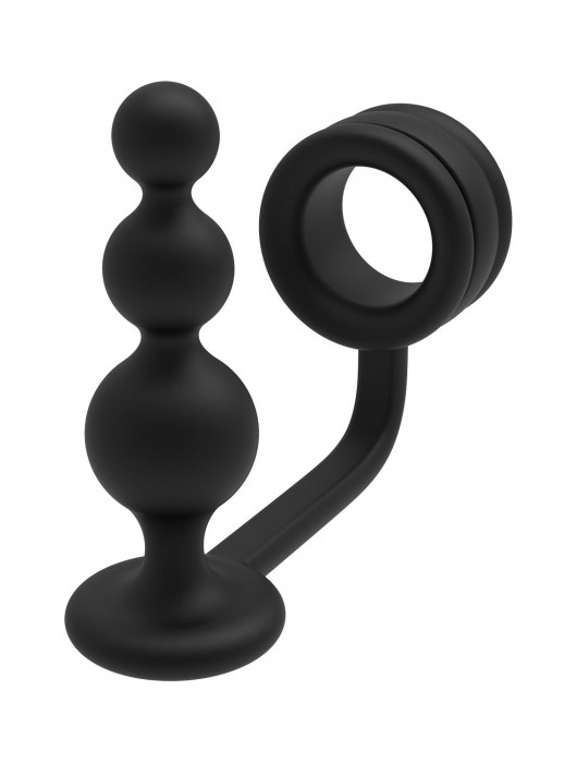 Черное эрекционное кольцо с анальной елочкой Cockring With Beaded Anal Plug - Dream Toys - в Новошахтинске купить с доставкой