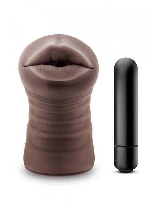Коричневый мастурбатор-ротик Krystal Vibrating Masturbator - Blush Novelties - в Новошахтинске купить с доставкой