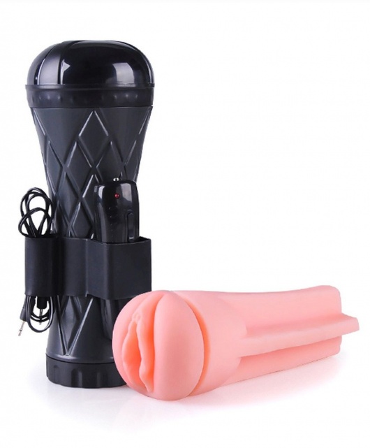 Телесный мастурбатор-вагина в черной колбе с вибрацией - Boys of Toys - в Новошахтинске купить с доставкой