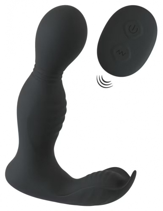 Черная анальная пробка с вибрацией, вращением и пультом ДУ RC Butt Plug with 2 Functions - Orion - в Новошахтинске купить с доставкой