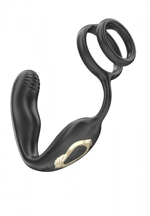 Черная анальная пробка с вращением и эрекционными кольцами - Ibiza - в Новошахтинске купить с доставкой