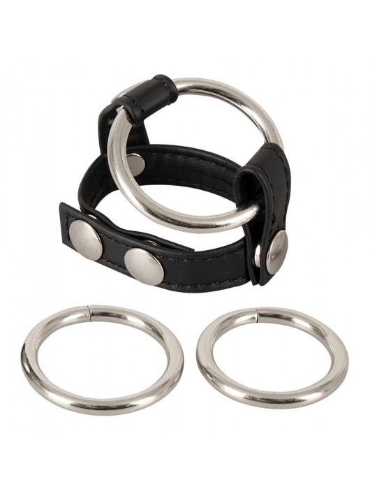 Подхват для мошонки с 3 съемными эрекционными кольцами Leder-Riemen - Orion - в Новошахтинске купить с доставкой