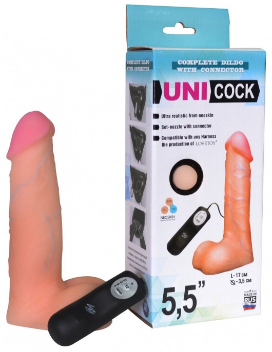 Фаллическая насадка Харнесс UNICOCK 5,5  с вибрацией - 17 см. - LOVETOY (А-Полимер) - купить с доставкой в Новошахтинске