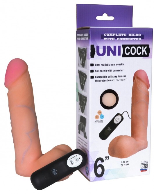 Фаллическая насадка Харнесс UNICOCK 6  с вибрацией - 18 см. - LOVETOY (А-Полимер) - купить с доставкой в Новошахтинске