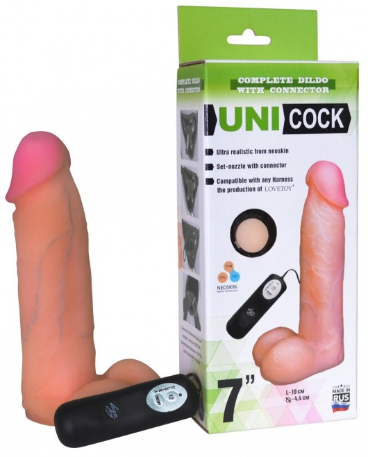 Фаллическая насадка Харнесс UNICOCK 7  с вибрацией - 19 см. - LOVETOY (А-Полимер) - купить с доставкой в Новошахтинске