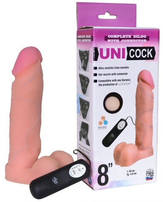 Фаллическая насадка Харнесс UNICOCK 8  с вибрацией - 20 см. - LOVETOY (А-Полимер) - купить с доставкой в Новошахтинске