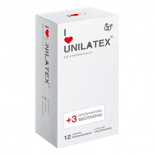 Ультратонкие презервативы Unilatex Ultra Thin - 12 шт. + 3 шт. в подарок - Unilatex - купить с доставкой в Новошахтинске