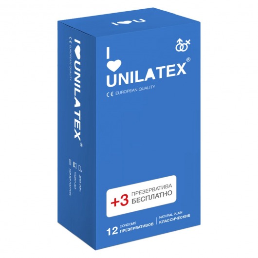 Классические презервативы Unilatex Natural Plain - 12 шт. + 3 шт. в подарок - Unilatex - купить с доставкой в Новошахтинске