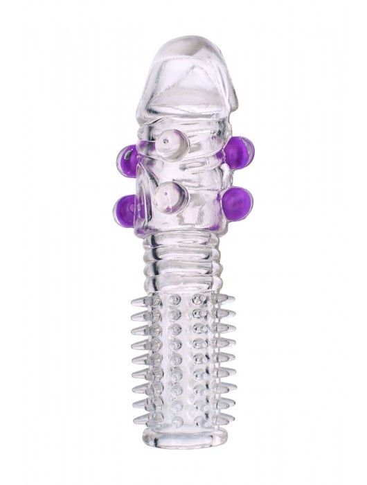 Гелевая прозрачная насадка с шариками и шипами - 14 см. - Toyfa Basic - в Новошахтинске купить с доставкой
