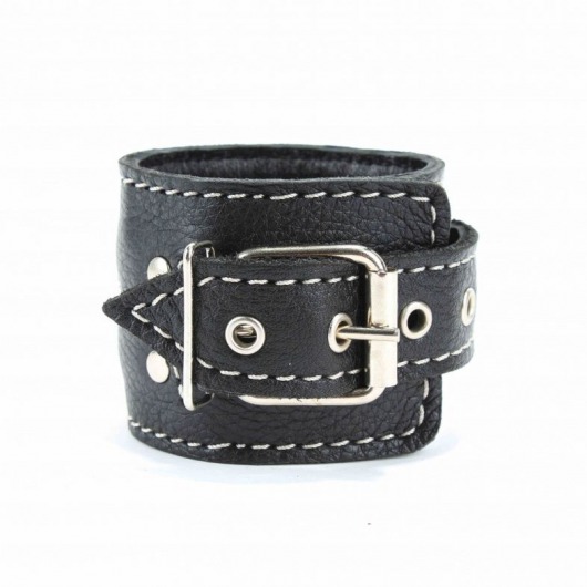 Чёрные кожаные наручники с крупной строчкой - БДСМ Арсенал - купить с доставкой в Новошахтинске
