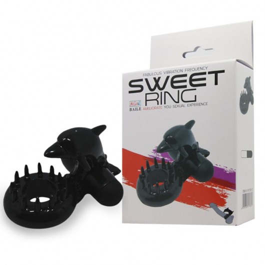 Чёрное эрекционное виброкольцо Sweet Ring с дельфинчиком - Baile - в Новошахтинске купить с доставкой