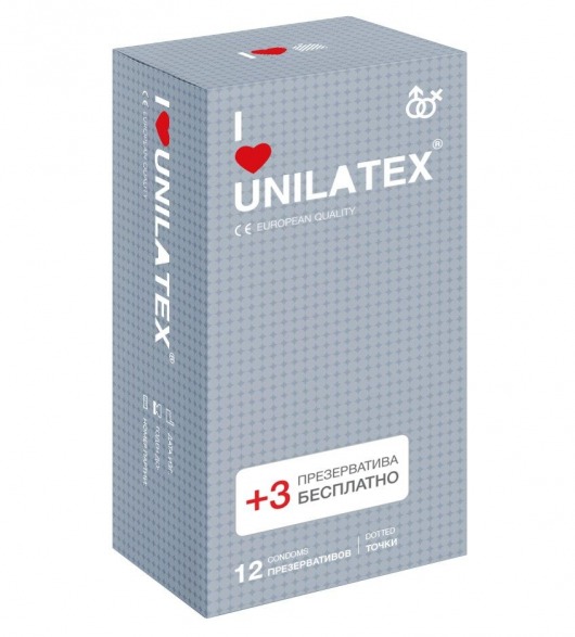 Презервативы с точками Unilatex Dotted - 12 шт. + 3 шт. в подарок - Unilatex - купить с доставкой в Новошахтинске