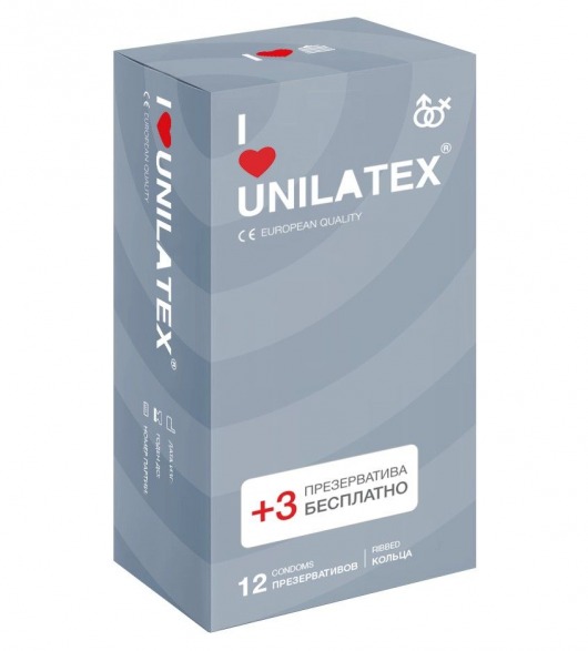 Презервативы с рёбрами Unilatex Ribbed - 12 шт. + 3 шт. в подарок - Unilatex - купить с доставкой в Новошахтинске