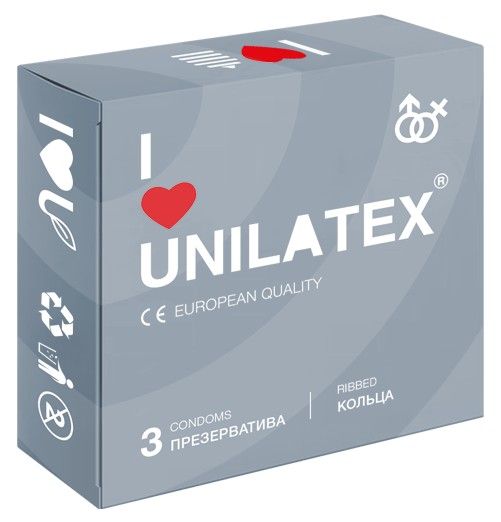 Презервативы с рёбрами Unilatex Ribbed - 3 шт. - Unilatex - купить с доставкой в Новошахтинске