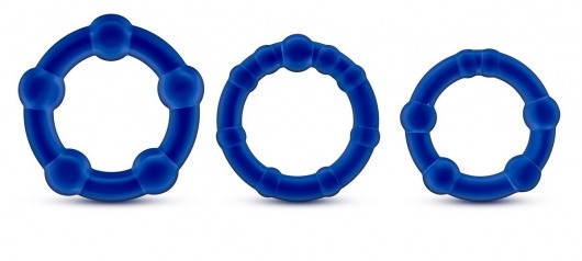 Набор из 3 синих эрекционных колец Stay Hard Beaded Cockrings - Blush Novelties - в Новошахтинске купить с доставкой