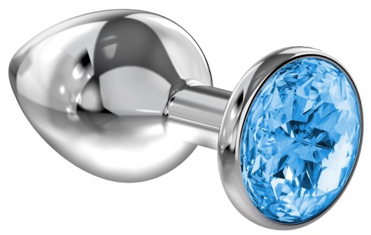 Большая серебристая анальная пробка Diamond Light blue Sparkle Large с голубым кристаллом - 8 см. - Lola Games - купить с доставкой в Новошахтинске