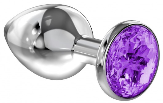 Большая серебристая анальная пробка Diamond Purple Sparkle Large с фиолетовым кристаллом - 8 см. - Lola Games - купить с доставкой в Новошахтинске