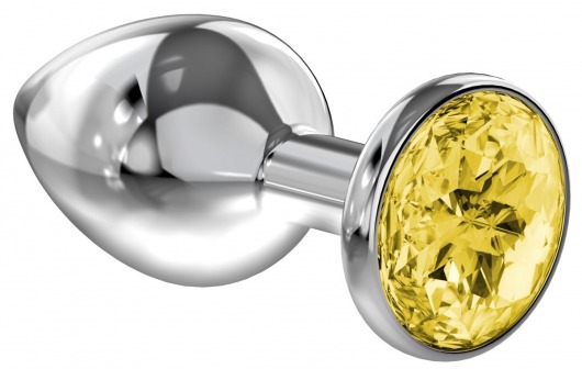 Большая серебристая анальная пробка Diamond Yellow Sparkle Large с жёлтым кристаллом - 8 см. - Lola Games - купить с доставкой в Новошахтинске