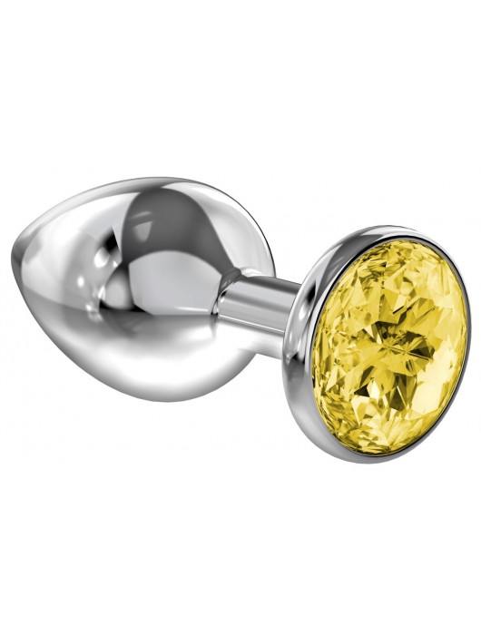Малая серебристая анальная пробка Diamond Yellow Sparkle Small с жёлтым кристаллом - 7 см. - Lola Games - купить с доставкой в Новошахтинске