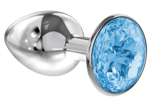 Малая серебристая анальная пробка Diamond Light blue Sparkle Small с голубым кристаллом - 7 см. - Lola Games - купить с доставкой в Новошахтинске