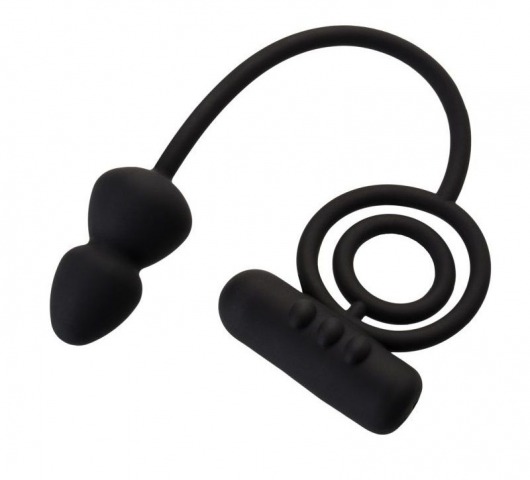 Чёрное эрекционное кольцо с вибропулькой и анальным хвостом - Erotist Adult Toys - в Новошахтинске купить с доставкой