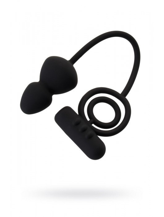 Чёрное эрекционное кольцо с вибростимулятором и анальным хвостом - Erotist Adult Toys - в Новошахтинске купить с доставкой
