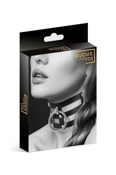 Чёрный тройной чокер с большим кольцом - Bijoux Pour Toi - купить с доставкой в Новошахтинске