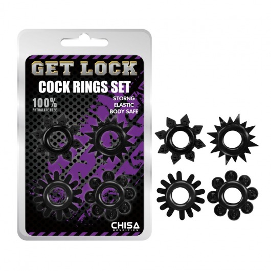 Набор из 4 черных эрекционных колец Get Lock - Chisa - в Новошахтинске купить с доставкой