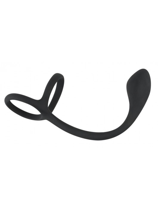 Эрекционное кольцо с утяжкой на мошонку и анальным плаг Black Velvets - Orion - в Новошахтинске купить с доставкой