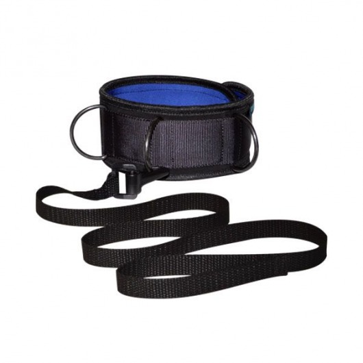 Чёрно-синий неопреновый ошейник с поводком - Sitabella - купить с доставкой в Новошахтинске