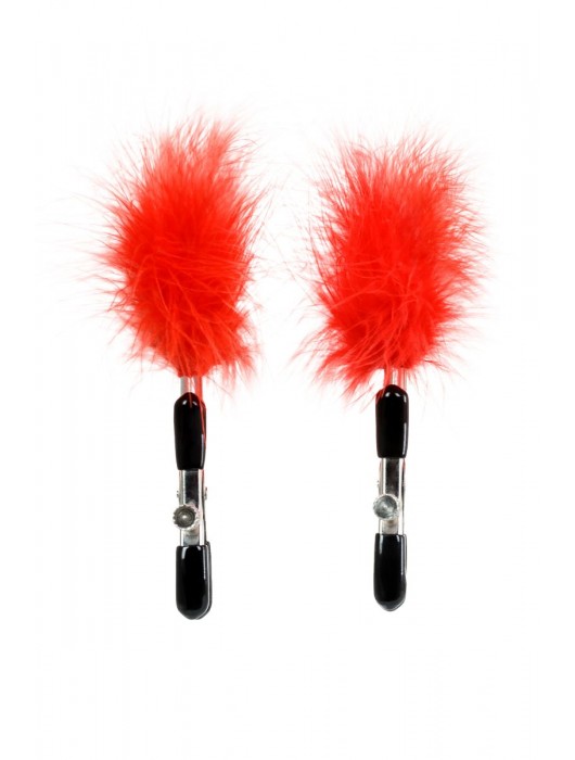 Зажимы для сосков с красным пухом Theatre - ToyFa - купить с доставкой в Новошахтинске
