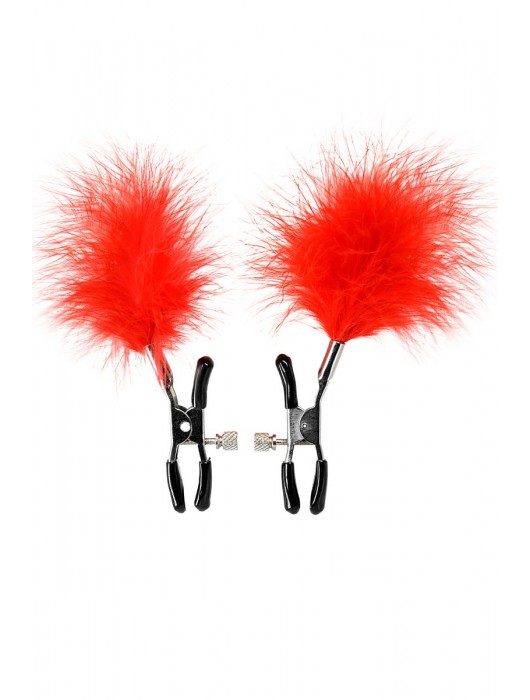 Зажимы для сосков с красным пухом Theatre - ToyFa - купить с доставкой в Новошахтинске