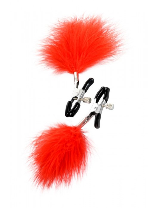 Зажимы для сосков с красным пухом Theatre - ToyFa - купить с доставкой в Новошахтинске