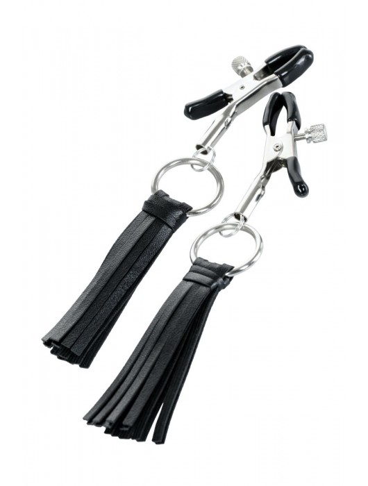 Черно-серебристые зажимы для сосков Theatre с кисточками - ToyFa - купить с доставкой в Новошахтинске