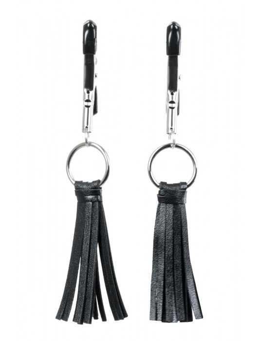 Черно-серебристые зажимы для сосков Theatre с кисточками - ToyFa - купить с доставкой в Новошахтинске