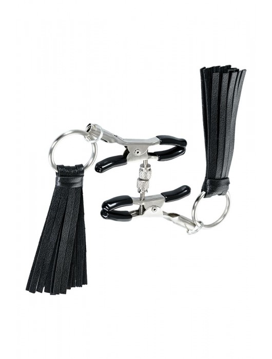 Черно-серебристые зажимы для сосков Theatre с кисточками - ToyFa - купить с доставкой в Новошахтинске