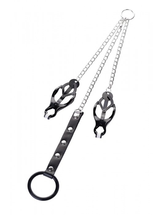 Черно-серебристые зажимы для сосков с кольцом для пениса TOYFA Metal - ToyFa - купить с доставкой в Новошахтинске